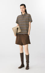 T-Shirt / JNBY Striped Cotton Relaxed Polo Tee