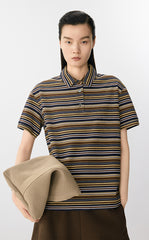 T-Shirt / JNBY Striped Cotton Relaxed Polo Tee