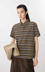 T-Shirt / JNBY Striped Cotton Relaxed Polo Tee