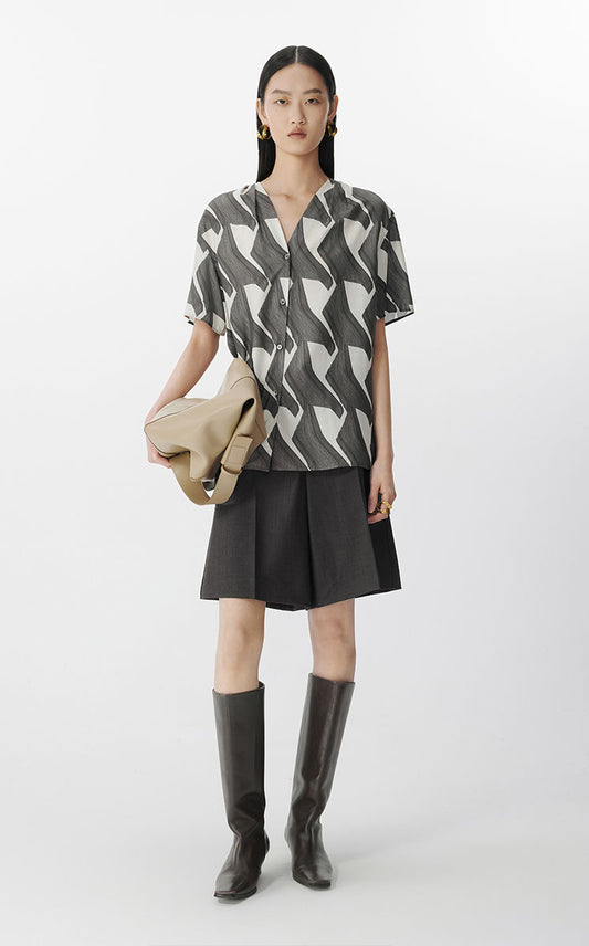 Shirt / JNBY Geometric Wave Print Loose Blouse