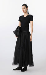Skirt / JNBY Sheer Mesh Ruffle Hem Skirt