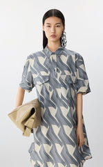 Dress / JNBY Graphic Print Short Sleeve Cotton Dress