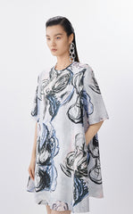 Dress / JNBY Hand-Painted Floral A-Line Cotton Dress