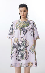 Dress / JNBY Hand-Painted Floral A-Line Cotton Dress