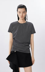 T-Shirt / JNBY Cotton Tee with Floral-Like Ruching