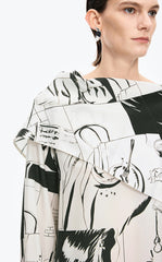 Shirt / JNBY Wrap-Style Silk Comic Print Blouse