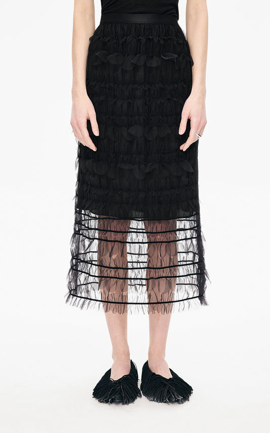 Skirt / JNBY 3D Floral Nylon Mesh Midi Skirt