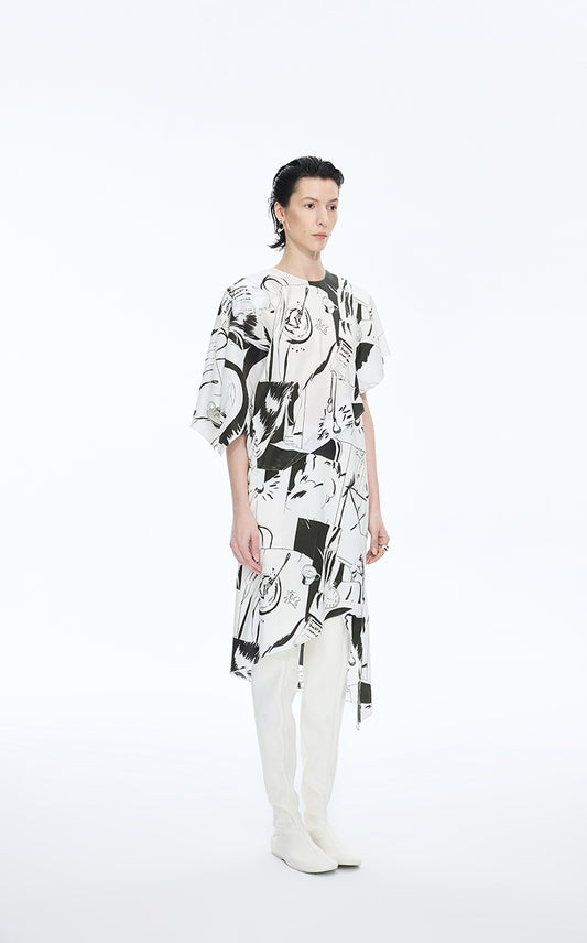 Dress / JNBY Asymmetric Comic Print Viscose-silk Dress