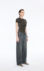 T-Shirt / JNBY Slim Fit Mesh Velvet Short Sleeve Tee