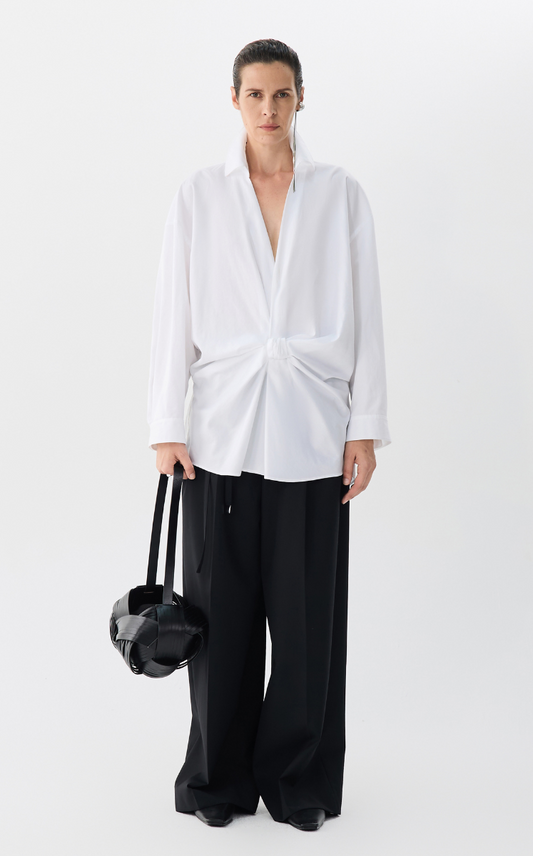 Shirt/JNBY Oversized Cotton Twill Bow-Knot V-Neck Shirt