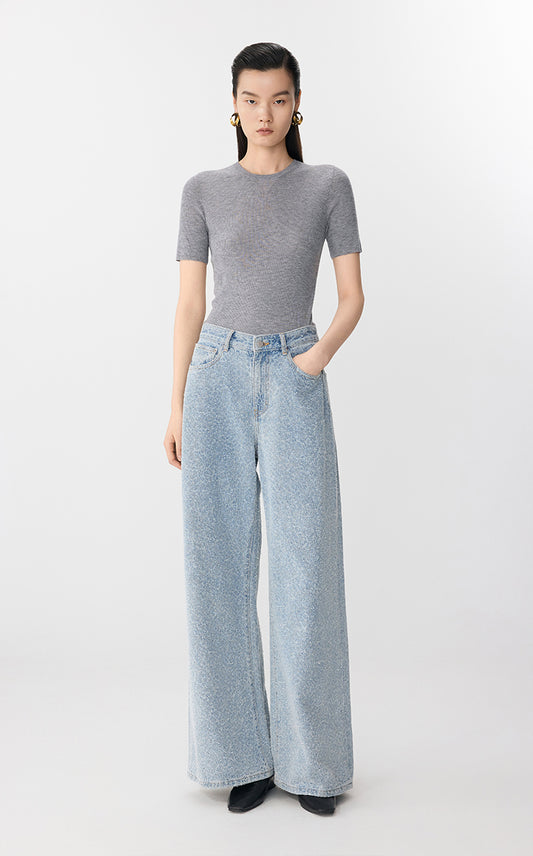 Sweater / JNBY Fitted Wool Short Sleeve Sweater