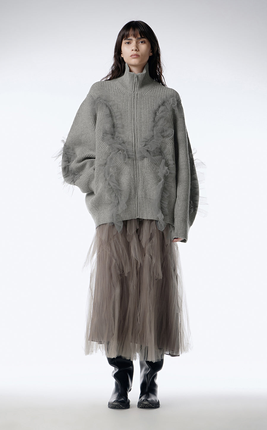 Sweater / JNBY Relaxed Wool Cardigan in Mesh Design