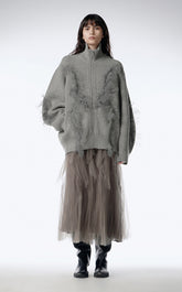 Sweater / JNBY Relaxed Wool Cardigan in Mesh Design