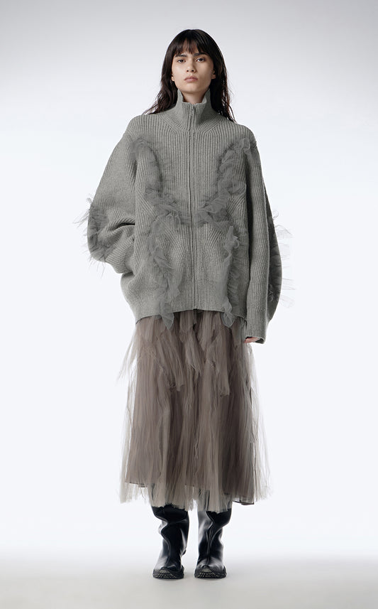 Sweater / JNBY Relaxed Wool Cardigan in Mesh Design