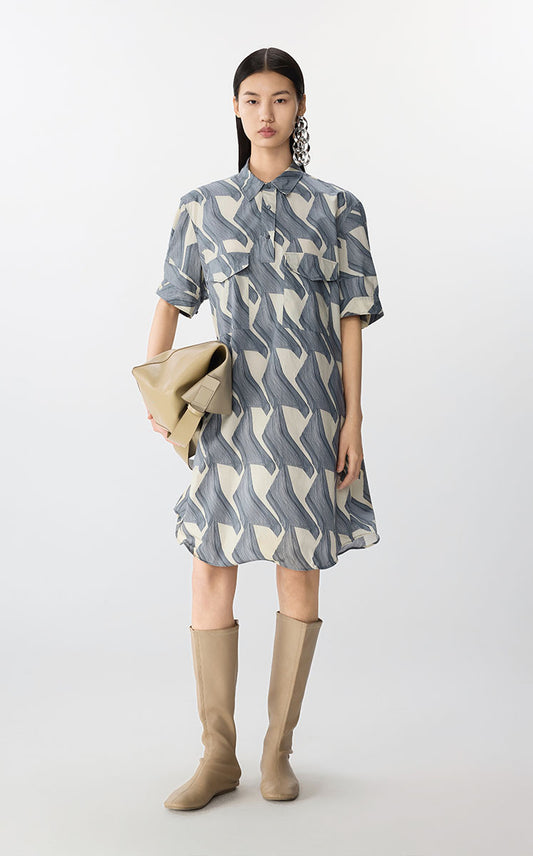 Dress / JNBY Graphic Print Short Sleeve Cotton Dress