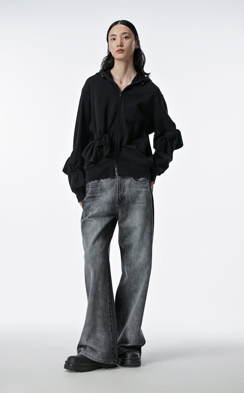 Sweatershirt / JNBY Playful Three-Dimensional Bow-Knot Hooded Loose Fit Sweatershirt