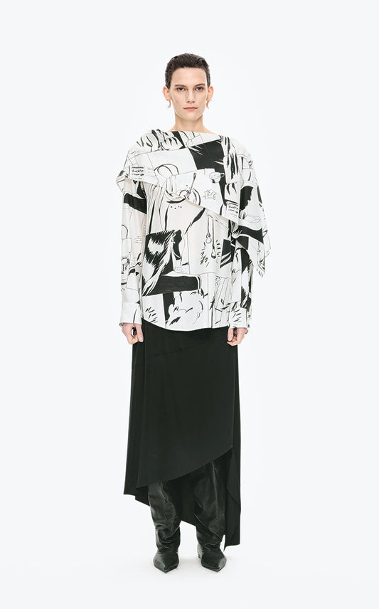 Shirt / JNBY Wrap-Style Silk Comic Print Blouse
