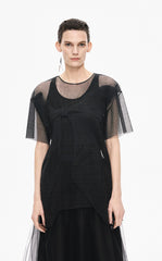 T-Shirt / JNBY Pleated Bow Mesh Detail Relaxed Tee