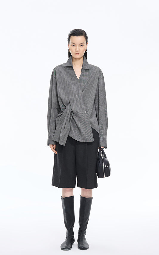Shirt / JNBY Oversized Stripe-Layered Cotton Shirt