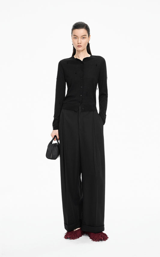 Sweater / JNBY Slim Fringe Wool Cardigan