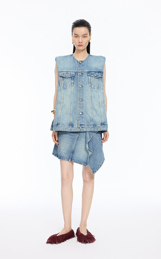 Vest / JNBY Oversized Cotton Drawstring Denim Vest