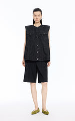 Vest / JNBY Oversized Cotton Drawstring Denim Vest