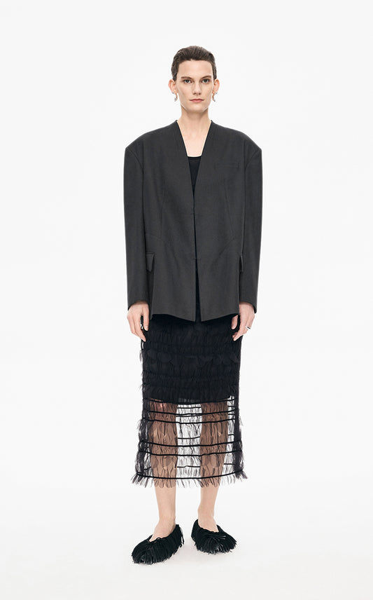 Blazer / JNBY Oversize Collarless Wool Blend Blazer