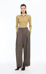 Pants / JNBY Wool Jacquard Cuffed Wide-Leg Pants