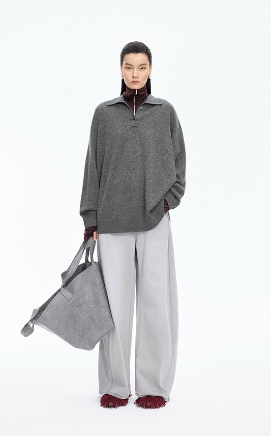 Sweater / JNBY Oversized Wool-Cashmere Polo Pullover