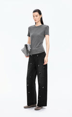 Pants / JNBY Beaded Straight-Leg Denim