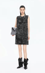 Dress / JNBY A-Line Flocked Denim Sleeveless Dress