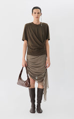 Skirt / JNBY Asymmetric Silk Pleated Skirt