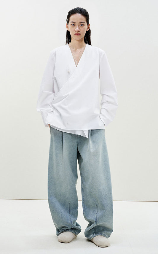 Shirt / LESS Chinese-Inspired Cotton Long-Sleeve Shirt