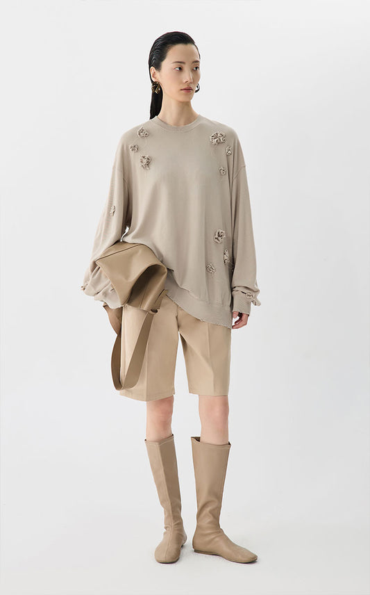 Sweatshirt/ JNBY 3D Floral Fringe Sweatshirt