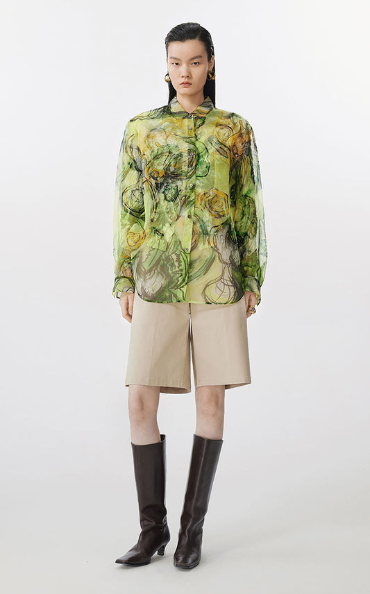 Shirt / JNBY Hand-Painted Floral Silk Blouse