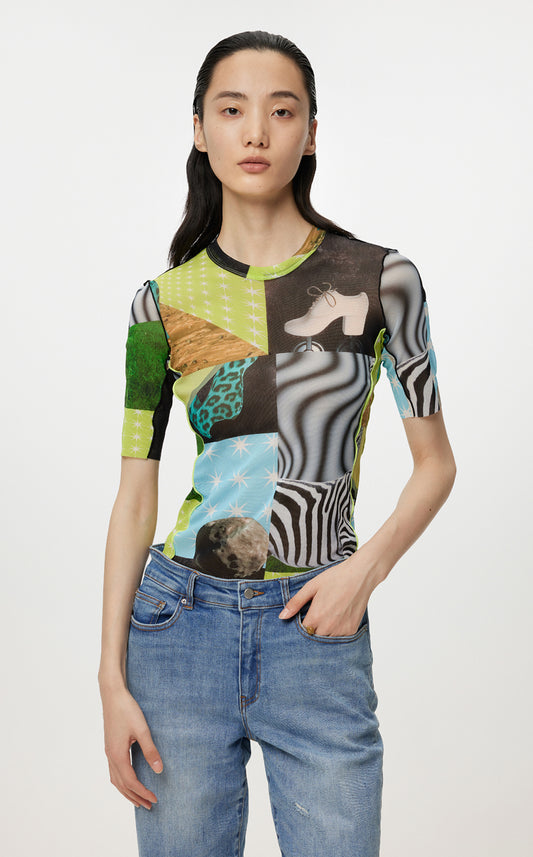 T-shirt / JNBY Multi-element Scene Printing Round Neck Short-sleeved T-shirt (100% nylon)