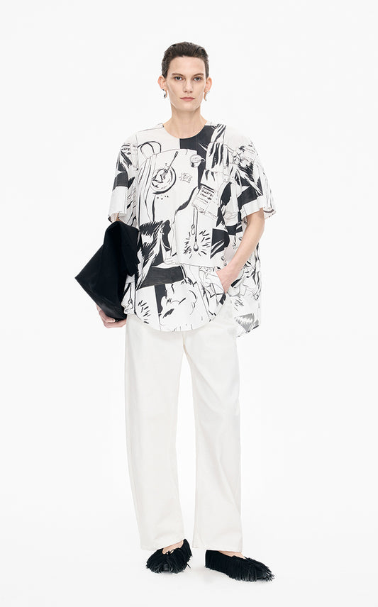 Shirt / JNBY Short-Sleeve Cotton Shirt with Comic Print