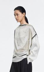 Blouse / JNBY Silk Boat Neck Pearl Print Top