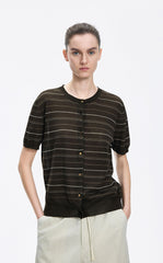 Cardigan / JNBY Cotton Stripe Short Sleeve Knit