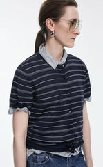 Cardigan / JNBY Cotton Stripe Short Sleeve Knit