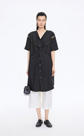 Dress / JNBY Lace Panel Twist V-Neck Dress