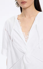 Dress / JNBY Lace Panel Twist V-Neck Dress