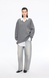 فستان / JNBY V-neck قماش طويل الأعماق من القماش المزيج