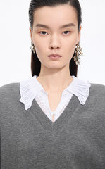 Dress / JNBY V-neck Long-Sleeve Cotton-Blend Dress