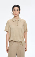 Knit Top / JNBY Linen Silk Polo Short Sleeve Sweater