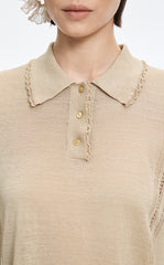 Knit Top / JNBY Linen Silk Polo Short Sleeve Sweater