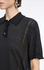 Knit Top / JNBY Linen Silk Polo Short Sleeve Sweater