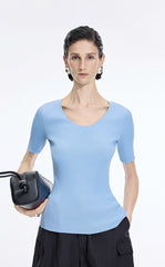 Knit Top / JNBY Moisture-Wicking Cotton Blend Short Sleeve Knit