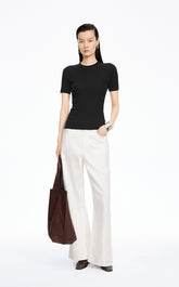 Knit Top / JNBY Silk Wool Cashmere Fitted Short Sleeve Sweater