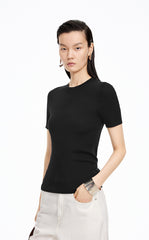 Knit Top / JNBY Silk Wool Cashmere Fitted Short Sleeve Sweater